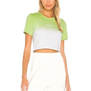 GRLFRND Mini Logo Cropped Tee in Green Dip Dye